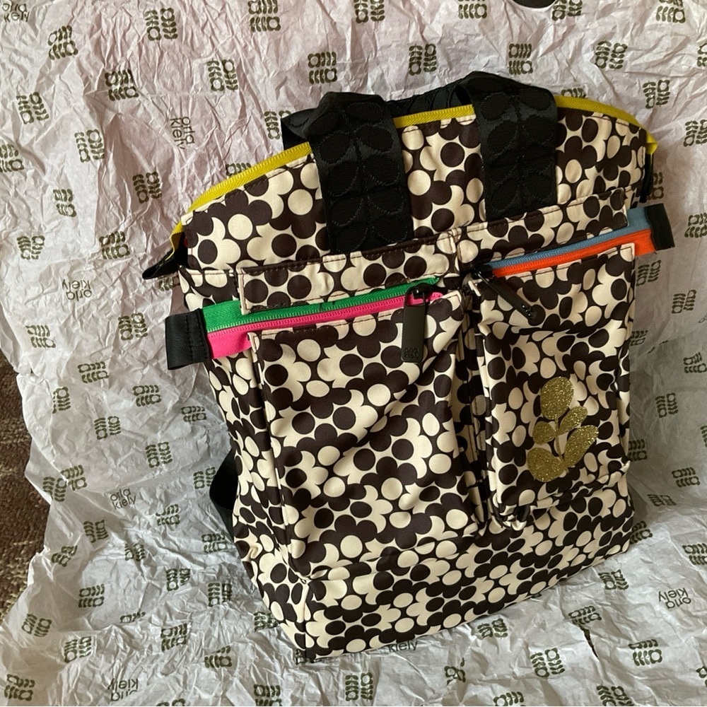Orla Kiely axis back pack Bags for Good campaign.